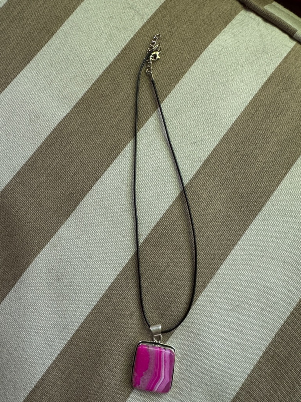 Pink Agate Pendant Necklace on Black Cord